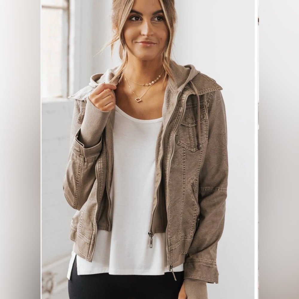 Hooded Sweatshirt Vegan Leather Grey Jacket